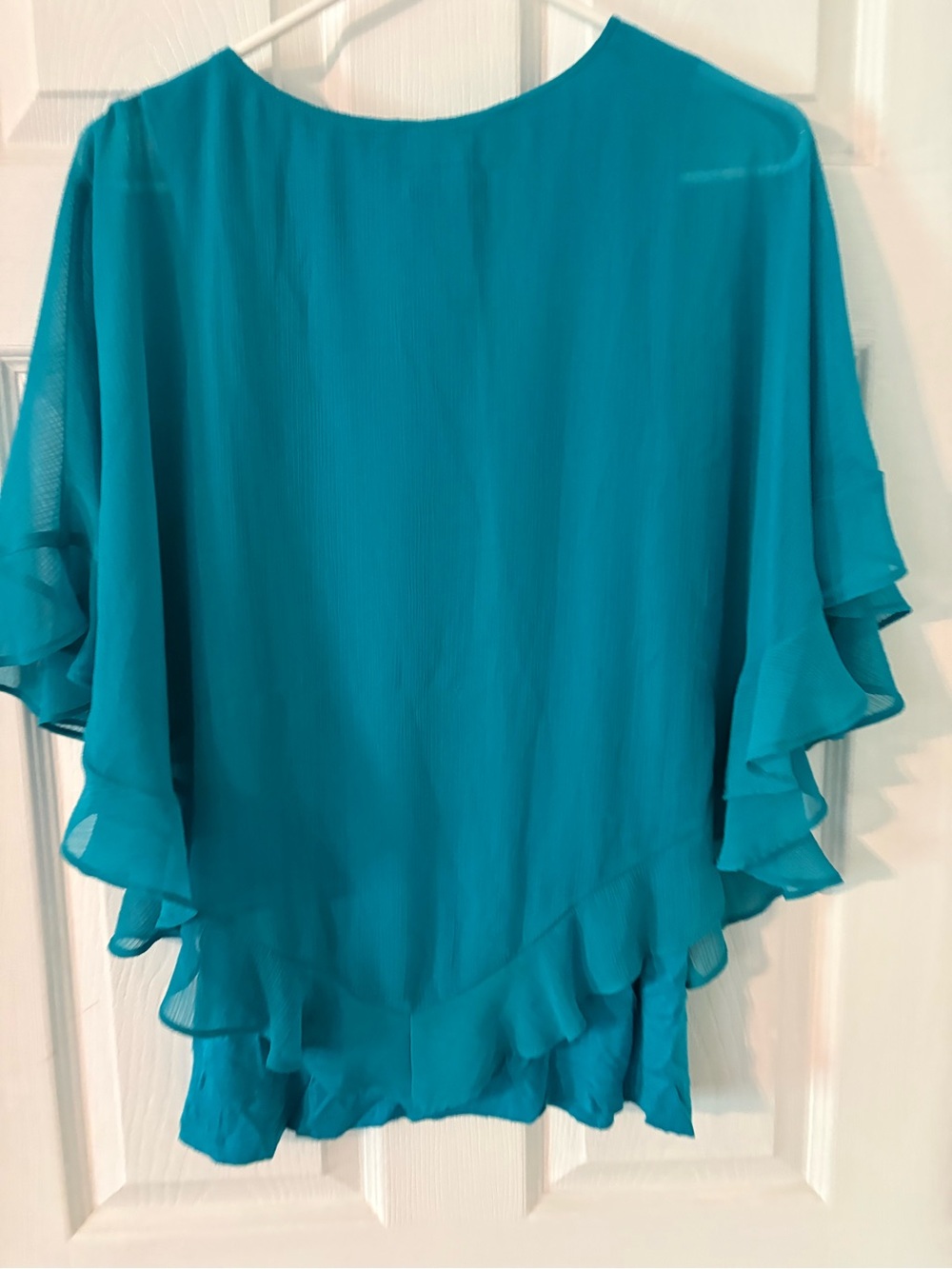 Teal Chiffon Poncho Blouse Flutter Sleeve Overlay Top Medium - Picture 2 of 9